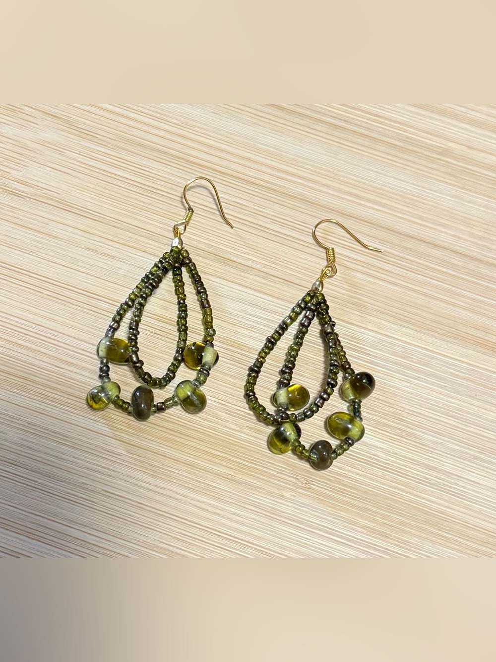 Olive Green Beaded Drop Earrings
